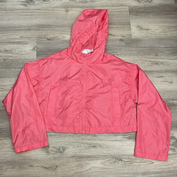 ASOS Pink Cropped Long Sleeve Zip Front Lightweight Windbreaker Hoodie Size 2 - Picture 5 of 14